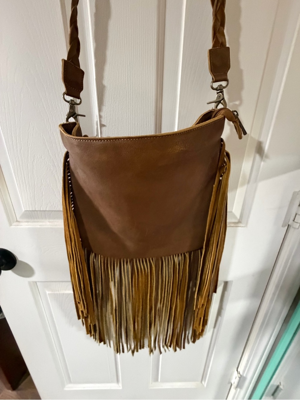 American Darling Brown Fringe Crossbody Bag with Braided Strap